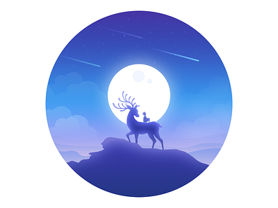 Visit blue child deer dream illustration lonely moon sky