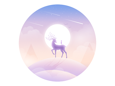 HI~ child deer dream illustration lonely sky sun