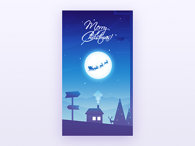 Merry Christmas christmas deer illustration moon tree