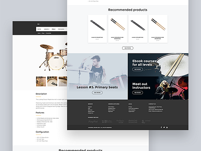 Drums lessons & shop - product details page design drum ecommerce lessons shop website