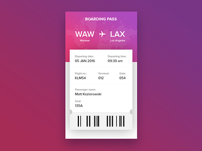 Daily UI #24 - Boarding Pass by Matt Koziorowski on Dribbble