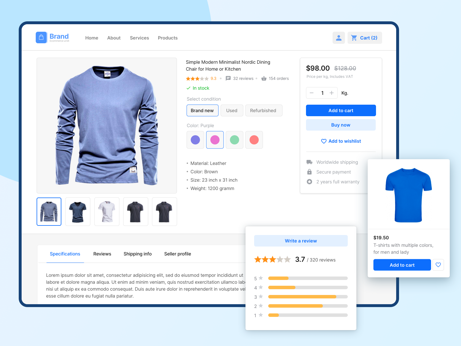 E-commerce product detail page by Vosidiy M. on Dribbble