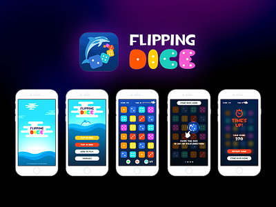 Flipping Dice Game app dice dolphin game icon logo mobile ui