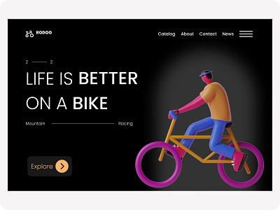 Landing Page Rodoo 3d 3d art bicycle black branding design graphic design illustration interface landing page logo ui ui design uiux user interface ux website