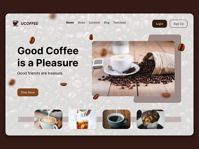 UCOFFEE Landing Page Design 3d brand branding coffee design desktop figma graphic design illustration landing page logo resto typography ui uiux ux vector web web design website