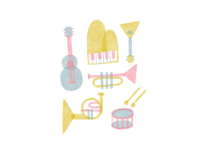 Music balalaika drums french horn guitar illustration marker minimal musical instrument pastel piano procreate trumpet