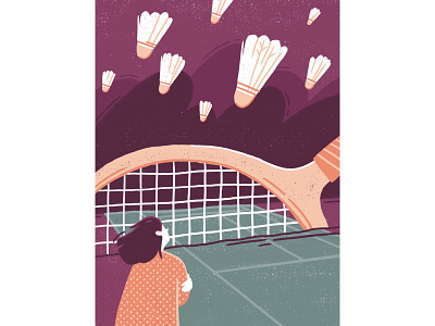 Fear badminton bombing character fear girl illustration metaphor procreate shuttlecock tennis tennis court tennis racket texture wind
