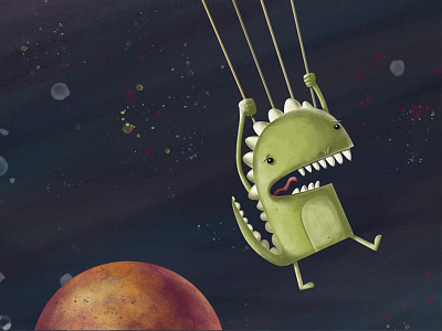 Of dinosaurs character dinosaur illustration moon origin of species panic parachute planet sky space texture yell