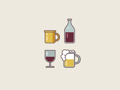 Drinks beer bottle cup drinks foam icon mug vector wine wineglass