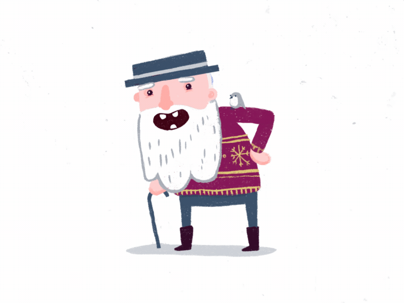 Old Man's Walk Cycle after effects animation beard bird duik gray haired hat illustration limping motion sweater walk cycle walking walking stick