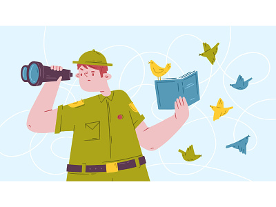 Birdwatcher binoculars bird book boy scout character comic illustration ornithologist procreate
