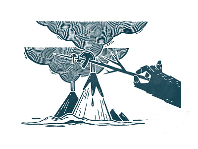 Yeti's Treat - T-Shirt Design barbecue bigfoot fried grill illustration lava linocut monochrome mountain mushroom printmaking procreate roasted smoke texture treat volcano yeti yummy
