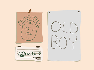 Old Boy cat cute doodle drawing illustration note room wall