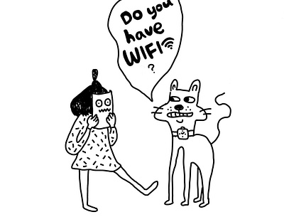 Do you have wifi ? cat character cute doodle drawing girl graphic illustration illustrator kawaii