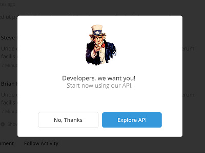 Web App Popup alert dev explore popup signup uncle sam web app