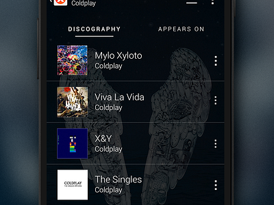 Overlay Discography on Player android artist discography info musixmatch overlay player