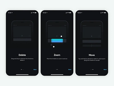 Splice Features Tutorial animation dark ui image instagram ios loop onboarding onboarding ui tutorial video video editor video maker video tool