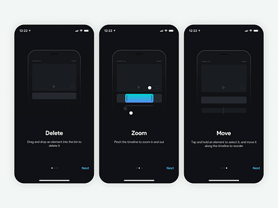 Splice Features Tutorial animation dark ui image instagram ios loop onboarding onboarding ui tutorial video video editor video maker video tool