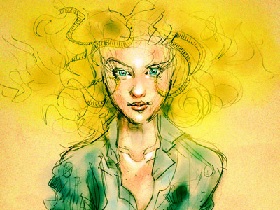Trying watercolor on ink.. blonde girl illustration ink water colors