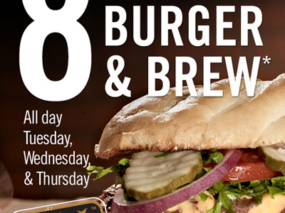 8 buck burger & brew eblast photography poster type