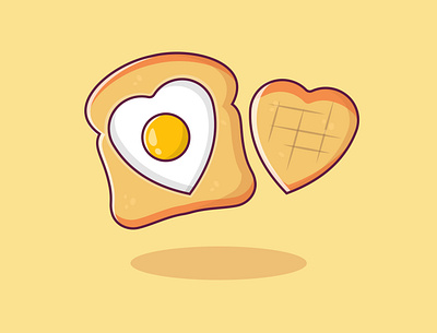 Heart-shaped Bread Omlette 3d animation branding bread design dribble food graphic design heart illustration logo love motion graphics omlette ui ux valentines vector