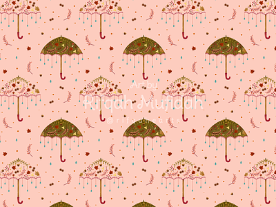 Aesthetic Umbrella Pattern (Pink) aesthetic art autumn children illustration design fall illustration leaves pattern pattern design surface design surface pattern umbrella vintage