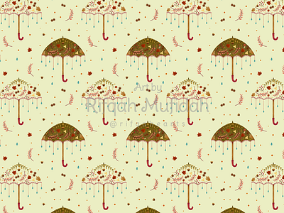 Aesthetic Umbrella (Green) aesthetic art autumn branding children illustration design fall green illustration leaves pattern pattern design surface design surface pattern umbrella vintage