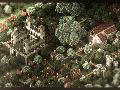 The Morning After 3d castle church isometric medieval pixel voxel