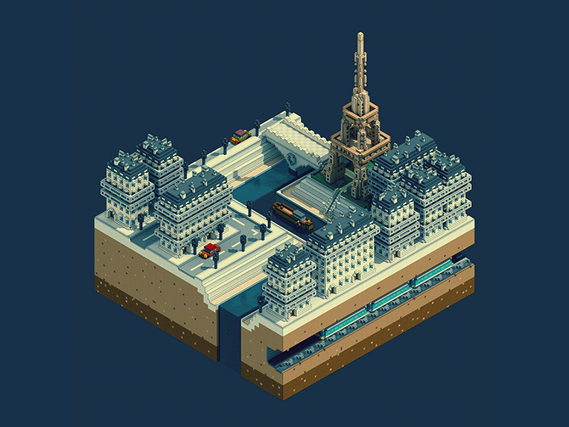Paris - voxel art 3d animation city gif illustration isometric paris pixel pixelart voxel voxelart