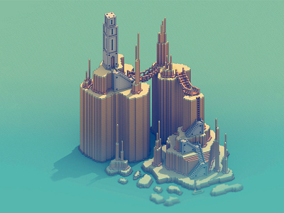 The Monument Island 3d fantasy illustration island isometric pixel pixelart voxel voxelart