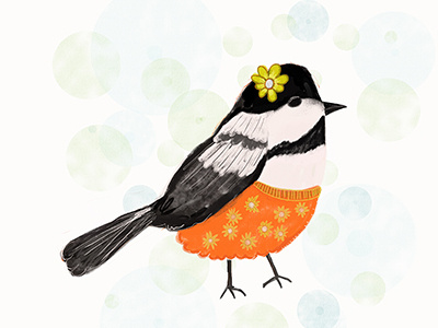 Ladybird birds chickadee color digital illustration sketch