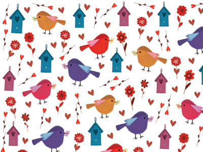 Love Bird Pattern birds color hearts pattern pattern design surface design valentines day