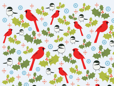 Winter Birds color digital illustration pattern