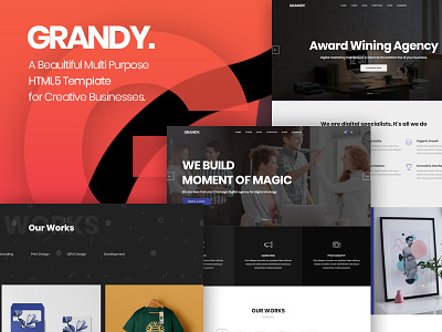 Grandy - Creative Multi Purpose Big HTML5 Template (themeforest) agency creative design dribbble famous good inspiration multi pages one page personal photography portfolio
