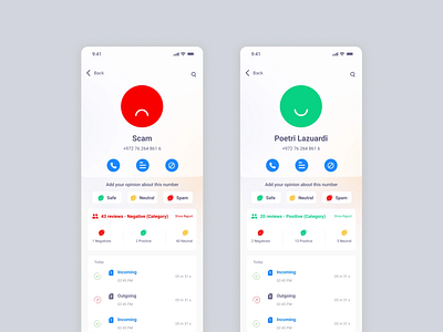 Nagetive and Positive caller branding ui ux