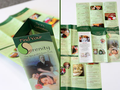 Serenity Spa Brochure artsy brochure design folded foldout graphic green paper print salon spa stationery
