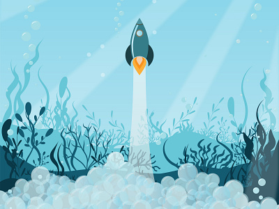 Rocket at the bottom of the sea design graphic design illustration vector