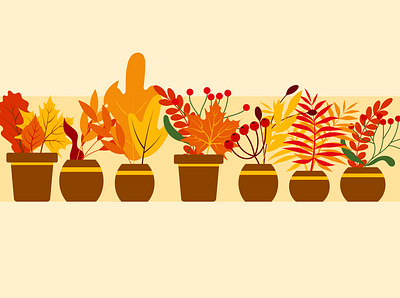 Autumn bouquets in flowerpots. autumn design graphic design illustration vector