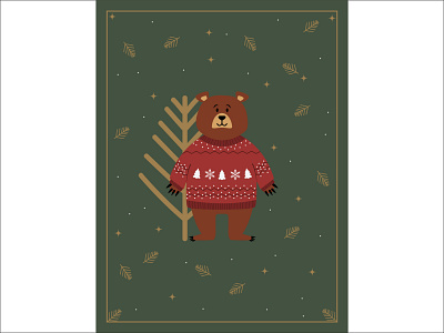 Brown bear in a Christmas sweater design graphic design illustration vector