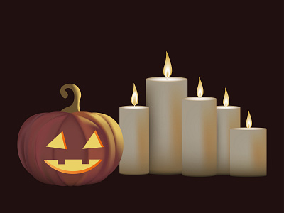 Pumpkin with glowing eyes near the candles autumn banner design graphic design illustration pumpkin