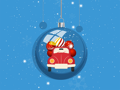 red retro car in christmas ball design graphic design illustration newyear vector winter