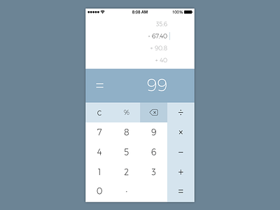 Daily Ui 4a- Corrector Calculator app blue calculator data history numbers tool