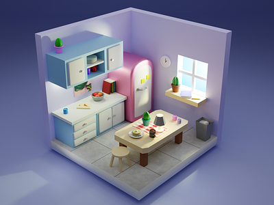 Blender 3D Cartoon Kitchen Room Design 3d blender blender 3d blender kitchen blender room cartoon room design graphic design illustration kitchen room typography ui ux vector