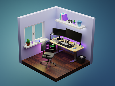3D Work From Home Room 3d 3d room design gaming room graphic design homeoffice illustration office room room design ui work setup