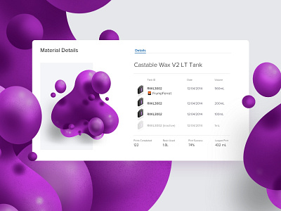 Castable Wax 3d 3d printer blobs card dashboard design floating formlabs icon illustration interface iot layout liquid purple resin ui ux vector