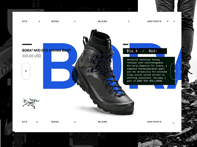 Arcteryx Bora card design interface layout product shoe typography ui ux website