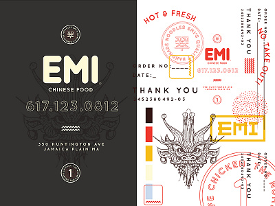 Emi's Chinese Food bay state design shop branding bsds chinese food lockup logo menu restaurant typography