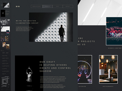 Boston Illumination Group dark home page interface layout photography typography ui ux website