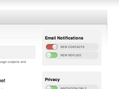 Notifications contacts email invitations notifications replies switch toggle