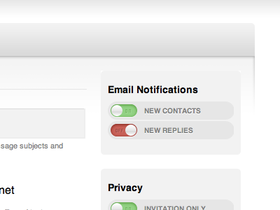 Notifications - v2 contacts email invitations notifications replies switch toggle